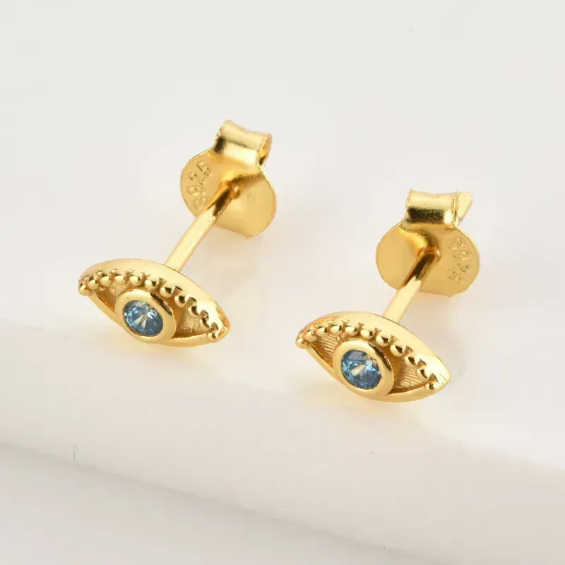 Evil eye gold stud earrings